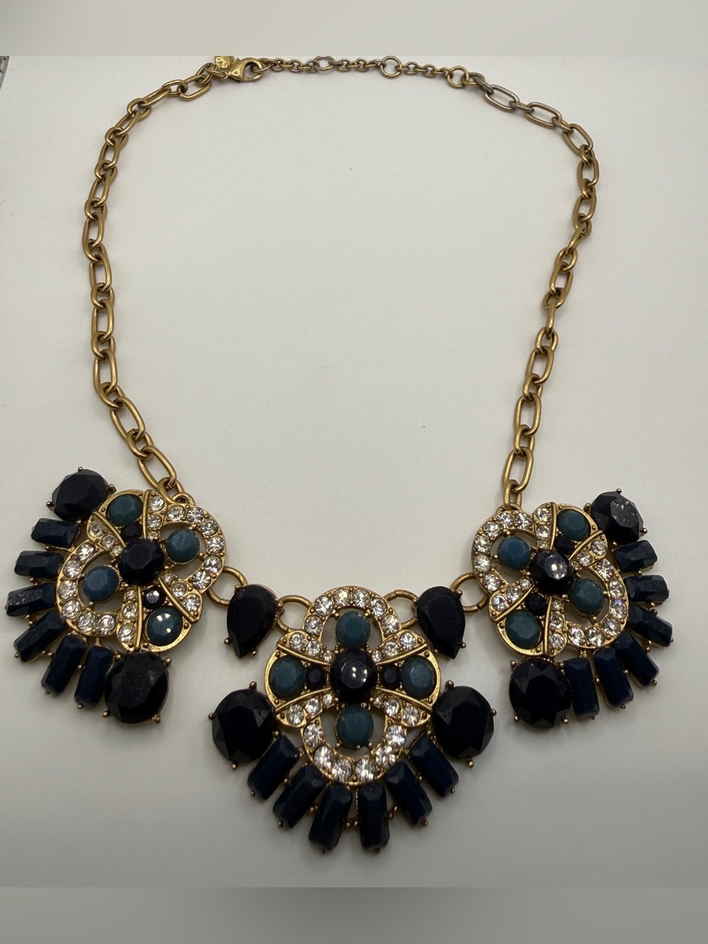 J. Crew Gold-Tone Navy and Teal Crystal Statement Necklace